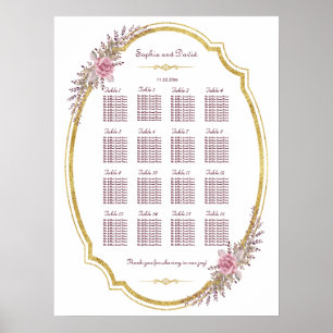 Elegante Roze Bloemstuk met Gouden Lijst Stoelenpl Poster
