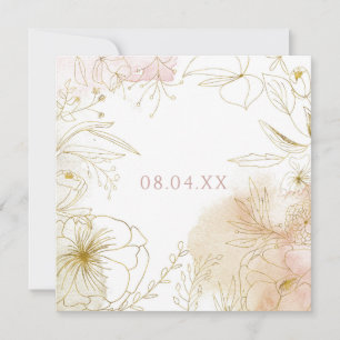 Elegante roze blos gouden bloemen Waterverf plein Save The Date
