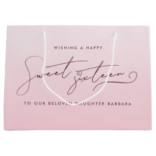 Elegante roze blos ombre script sweet sixteen groot cadeauzakje