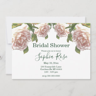 Elegante roze blos witte rozen Bruids douche Kaart