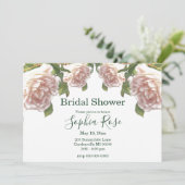 Elegante roze blos witte rozen Bruidsdouche Kaart (Staand voorkant)