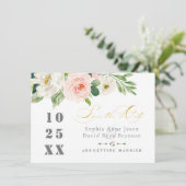 Elegante Roze Blosems Bruiloft Goud Save The Date (Staand voorkant)