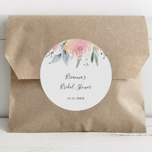 Elegante Roze Blush Bloemachtige Bruiloft Feest Fa Ronde Sticker
