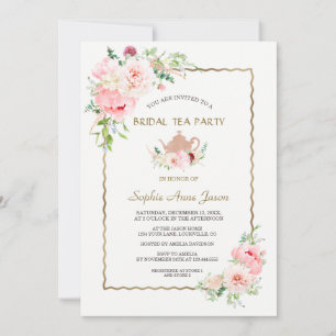 Elegante Roze Blush Bloemen Gouden Bruilofts Theep Kaart