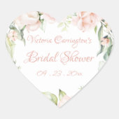 Elegante Roze Blush Bloemige Bruidsdouche  Hart Sticker (Voorkant)