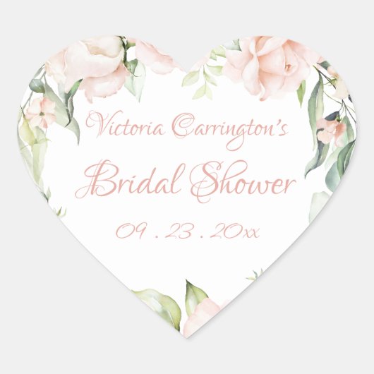 Elegante Roze Blush Bloemige Bruiloft Feest Hart Sticker (Voorkant)
