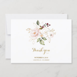Elegante Roze Blush Gouden Bloemige Trouw Dank Je Bedankkaart