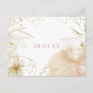 Elegante Roze Blush Gouden Bloemige Waterverf Aankondigingskaart