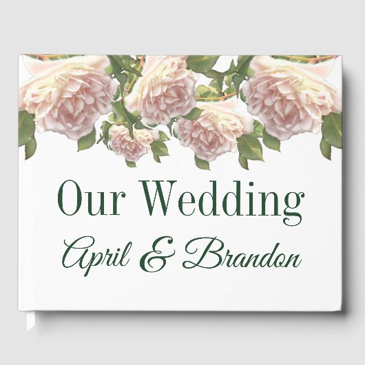 Elegante roze blush witte rozen gastenboek (Voorkant)