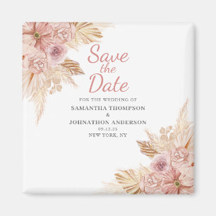Elegante roze Boho Bloemen Botanical Save The Date Magneet