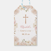 Elegante Roze Boho Bloemen Doop Gift Label Cadeaulabel (Voorkant)