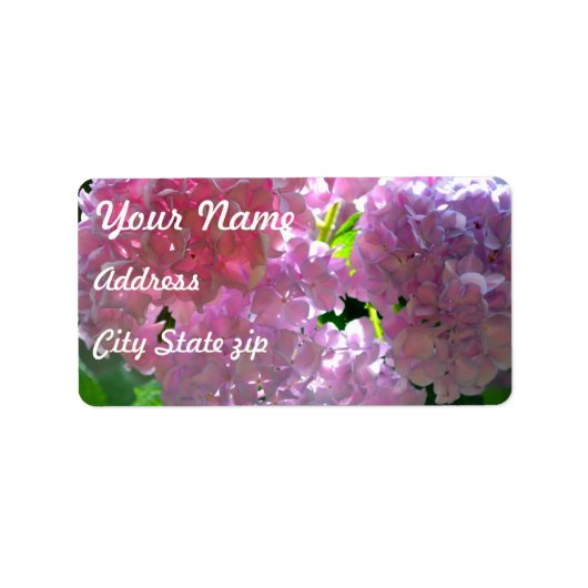 Elegante roze boho bloemen hortensia's etiket (Voorkant)