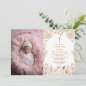 Elegante Roze Boho Bloemendoop Fotouitnodiging Kaart (Staand voorkant)