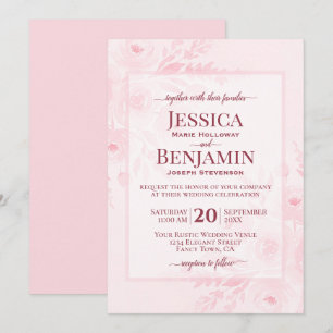 Elegante Roze Boho Chic Bloemige Bruiloft Kaart