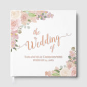 Elegante Roze Boho Rozen & Bloesems Folie bruiloft Gastenboek (Voorkant)