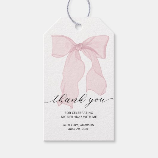 Elegante roze boog verjaardag cadeaulabel (Voorkant)