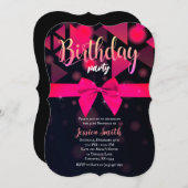 Elegante roze boog verjaardagsfeestje uitnodiging (Voorkant / Achterkant)