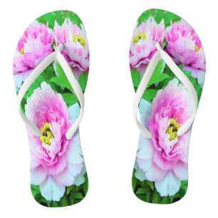 Elegante Roze Boom Pioen Bloemen met Gele Kern Teenslippers