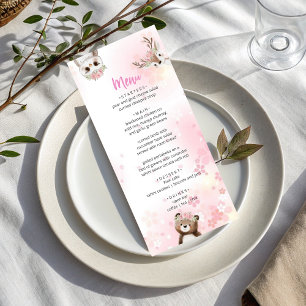 Elegante Roze Bos Baby Shower Menukaart