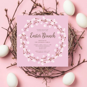 Elegante Roze Botanische Pasen Brunch Kaart