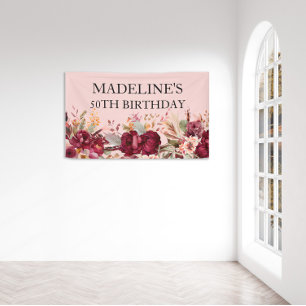 Elegante Roze Bourgogne Bloem 50ste Verjaardag Spandoek