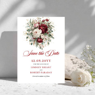 Elegante Roze Bourgondië Bloemige Save The Date