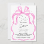Elegante Roze Bow 1e verjaardag Uitnodiging (Voorkant)