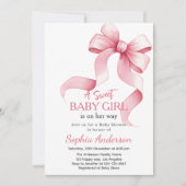 Elegante Roze Bow Baby shower Uitnodiging voor Mei (Voorkant)