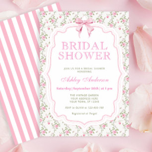 Elegante Roze Bow Coquette Bridal Shower Uitnodigi Kaart