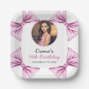 Elegante Roze Bow Coquette Foto Sweet 16 Verjaarda Papieren Bordje