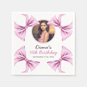 Elegante Roze Bow Coquette Foto Sweet 16 Verjaarda Servet