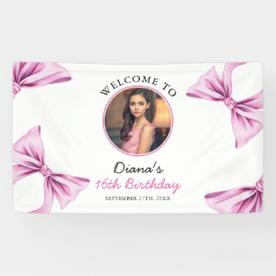Elegante Roze Bow Coquette Foto Sweet 16 Verjaarda Spandoek