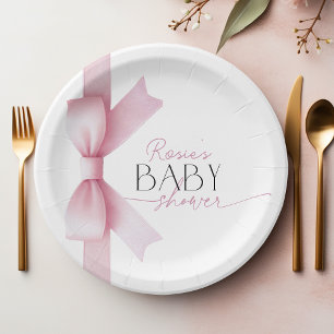 Elegante Roze Bow Coquette Meisje Baby shower Papieren Bordje