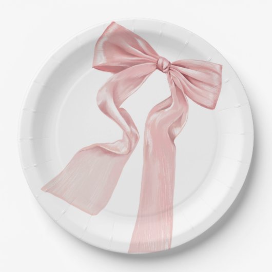 Elegante Roze Bow Coquette Papier Borden Papieren Bordje (Voorkant)
