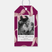 Elegante Roze Bow Fotovakantie Cadeaulabel (Voorkant)