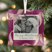 Elegante Roze Bow Fotovakantie Glas Ornament