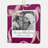 Elegante Roze Bow Fotovakantie Keramisch Ornament (Links)