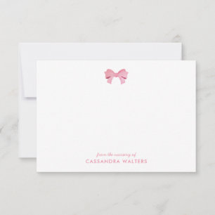 Elegante Roze Bow Gepersonaliseerde Nursery Note K Bedankkaart