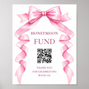 Elegante Roze Bow Huwelijk Honeymoon Fund Sign Poster
