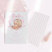 Elegante Roze Bow Meisje Foto Geboorteaankondiging Aankondiging
