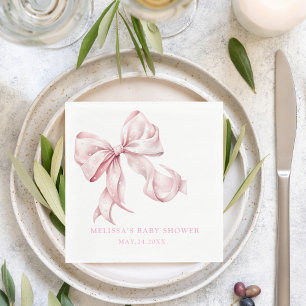 Elegante Roze Bow Parels Baby shower Meisje Servet