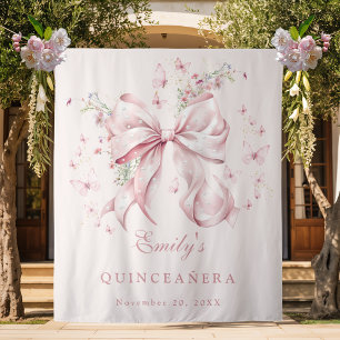 Elegante Roze Bow Parels Quinceanera Verjaardag Wandkleed