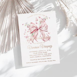 Elegante Roze Bow Parels & Wildflowers Quinceañera Folie Uitnodiging