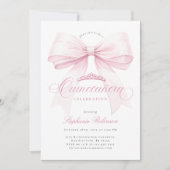 Elegante Roze Bow Quinceañera Uitnodiging (Voorkant)