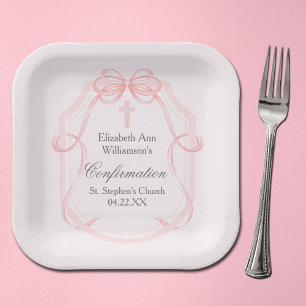 Elegante Roze Bow Ribbon Bevestigingsfeest Papieren Bordje