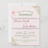 Elegante roze bruiloft uitnodiging eenvoudige bloe (Voorkant)