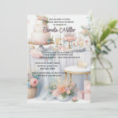 Elegante roze bruiloftsontbijt lunch uitnodiging (Staand voorkant)