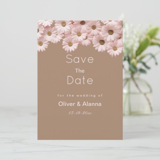 Elegante roze bruine madeliefjes bloemen Save The Kaart (Staand voorkant)