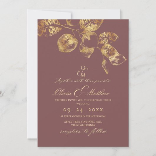 Elegante Roze Bruine Pantone Gouden Bruiloft Kaart (Voorkant)