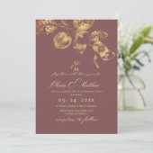Elegante Roze Bruine Pantone Gouden Bruiloft Kaart (Staand voorkant)